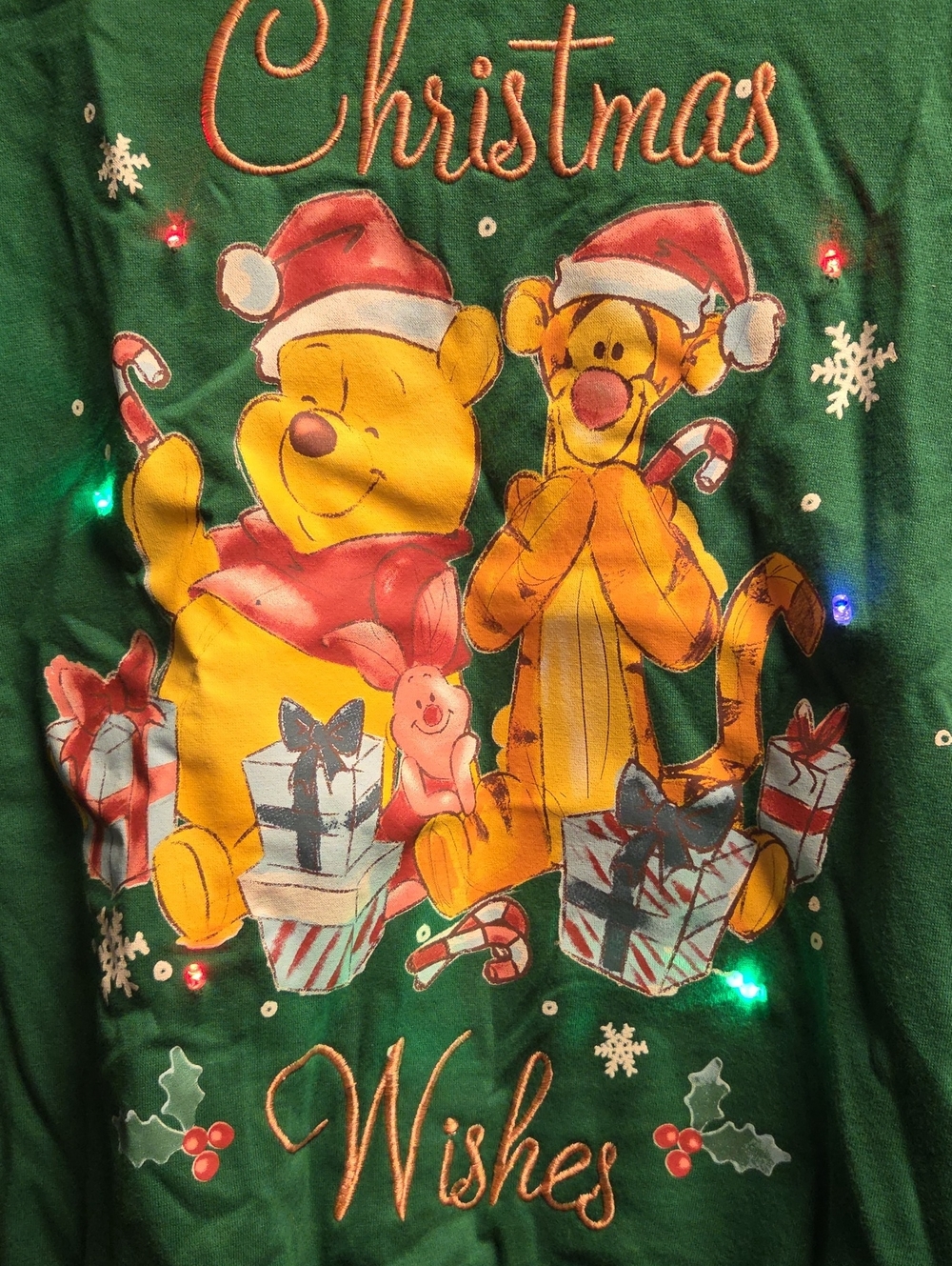 Disney Green Winnie the Pooh & Tigger Christmas Pajama Top with Lights